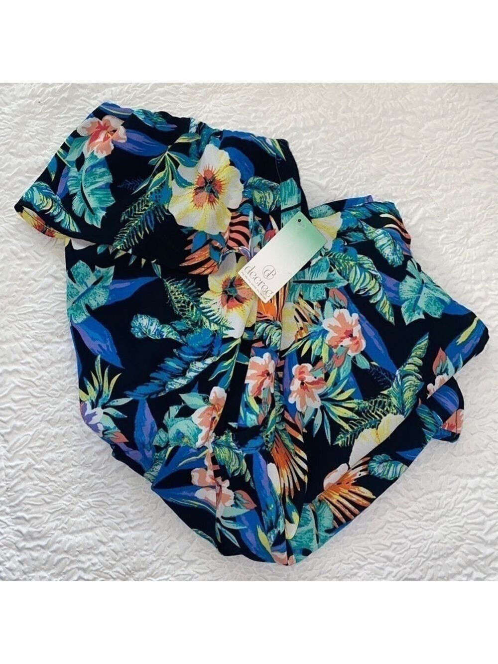 Decree Tropical Strapless Shorts Romper